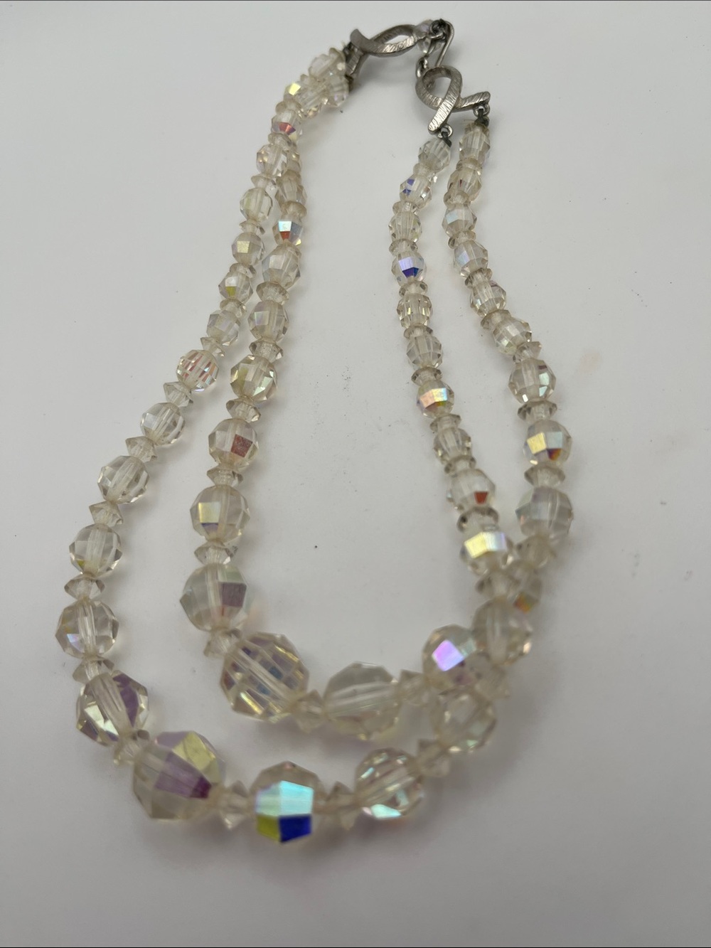 Vintage 1950s Aurora Borealis Double Strand Beaded Crystal Choker Necklace